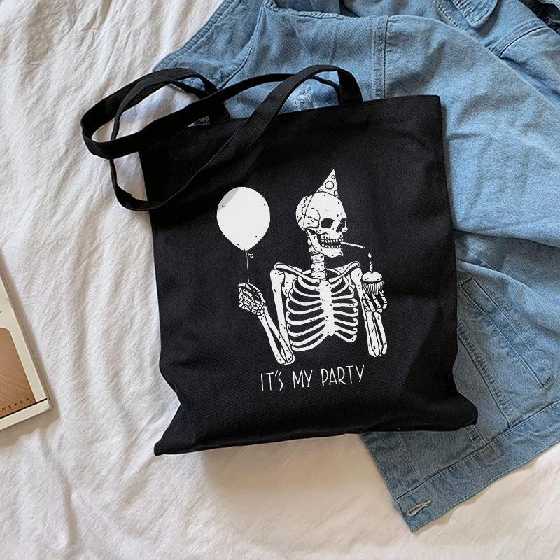 Gothic Skull Canvas Bag Japanese Cartoon Fun Women Bag Harajuku Dark Shopper