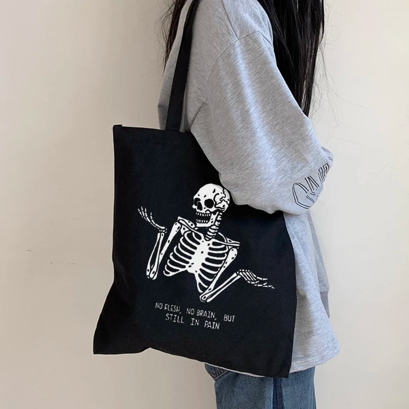 Gothic Skull Canvas Bag Japanese Cartoon Fun Women Bag Harajuku Dark Shopper
