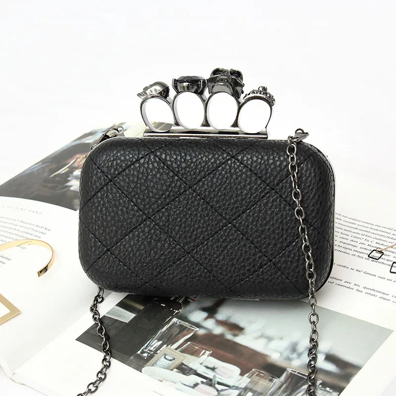 Lichee Pattern PU Women Clutches Bag Purses Knuckle Rings Bride Clutch