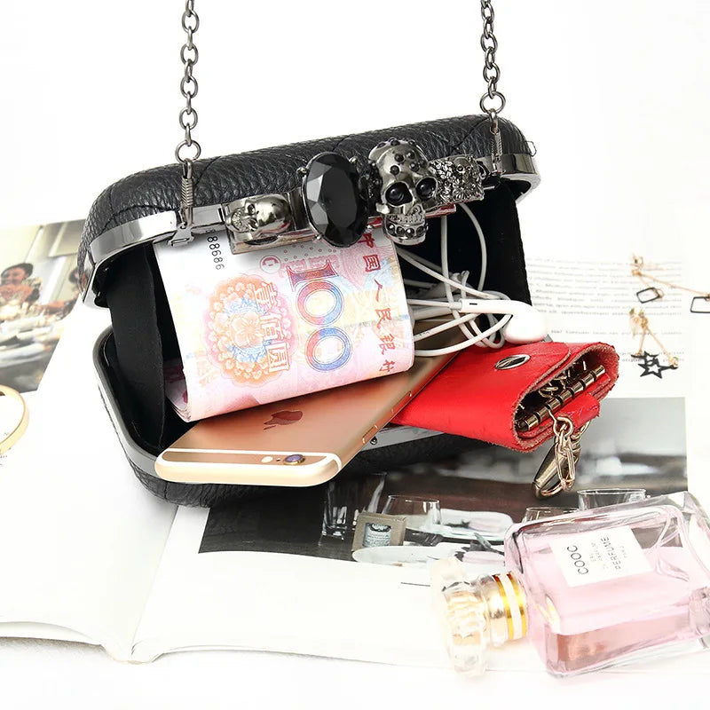 Lichee Pattern PU Women Clutches Bag Purses Knuckle Rings Bride Clutch