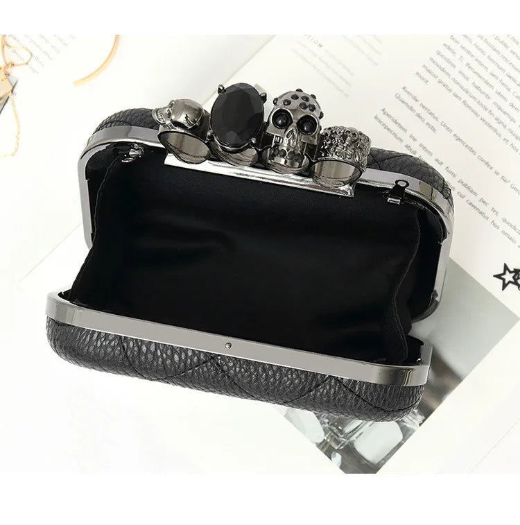 Lichee Pattern PU Women Clutches Bag Purses Knuckle Rings Bride Clutch