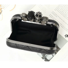 Lichee Pattern PU Women Clutches Bag Purses Knuckle Rings Bride Clutch