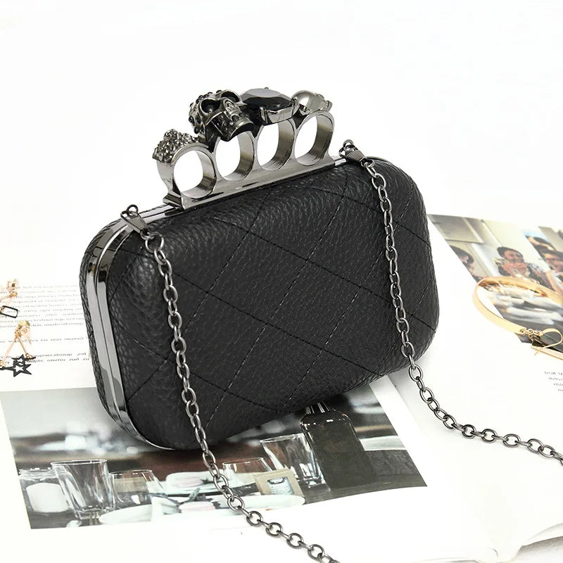 Lichee Pattern PU Women Clutches Bag Purses Knuckle Rings Bride Clutch