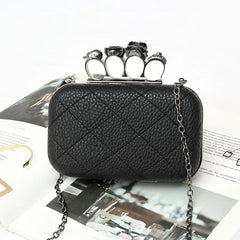 Lichee Pattern PU Women Clutches Bag Purses Knuckle Rings Bride Clutch