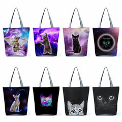 Lightning Cat Pattern Casual Handbags Big Eco Shopping Bag