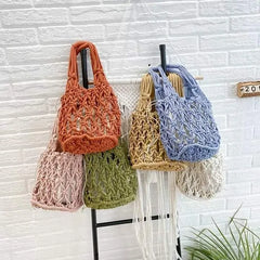 Hollow Fishnet Beach Bucket Handbag Women Woven Shoulder Bag
