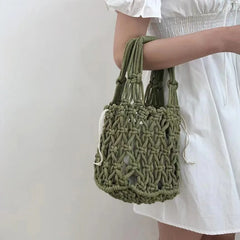 Hollow Fishnet Beach Bucket Handbag Women Woven Shoulder Bag