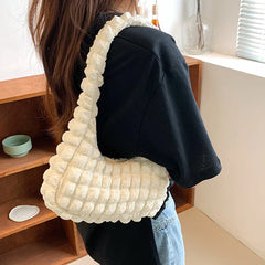 Women's Winter Large Ruched Tote Bag Soft Shoulder Bag