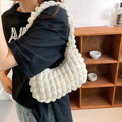 Women's Winter Large Ruched Tote Bag Soft Shoulder Bag