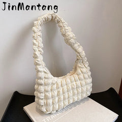 Women's Winter Large Ruched Tote Bag Soft Shoulder Bag