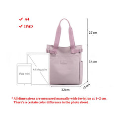 Nylon Fabric Tote Shoulder Bag for Women Large A4 Casual Handbag with Zipper
