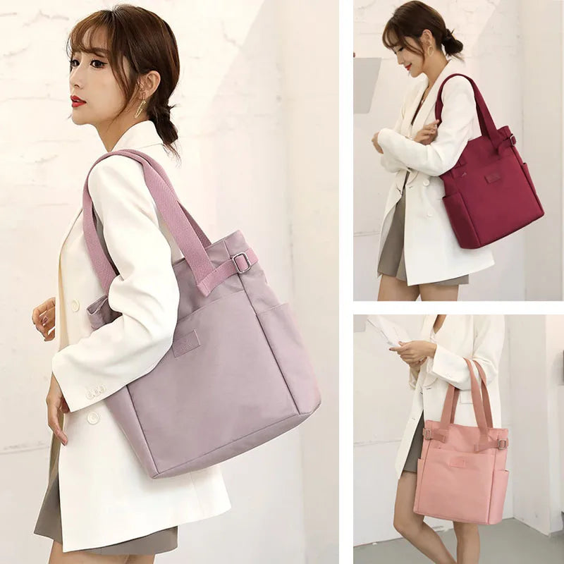 Nylon Fabric Tote Shoulder Bag for Women Large A4 Casual Handbag with Zipper