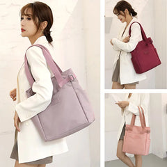 Nylon Fabric Tote Shoulder Bag for Women Large A4 Casual Handbag with Zipper