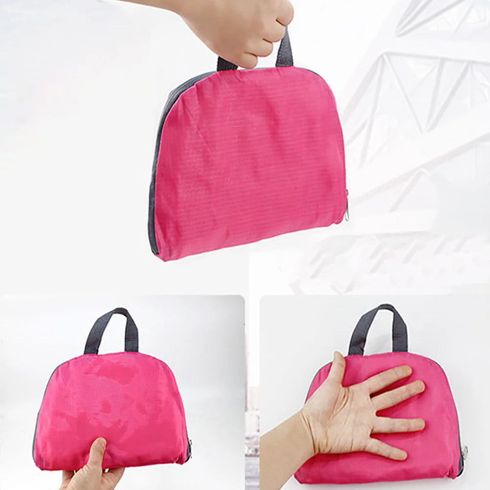 Portable Daisy Print Pink Backpack Foldable Bag for Travel Hiking Sports