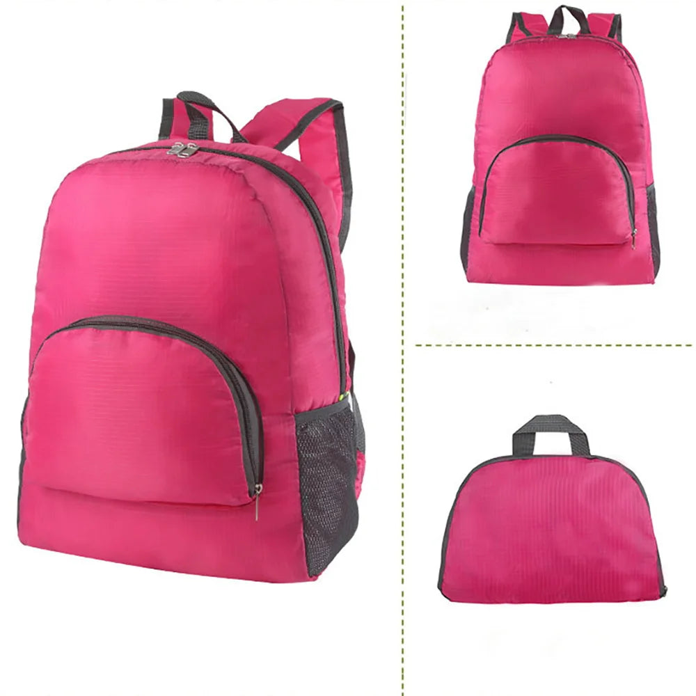 Portable Daisy Print Pink Backpack Foldable Bag for Travel Hiking Sports