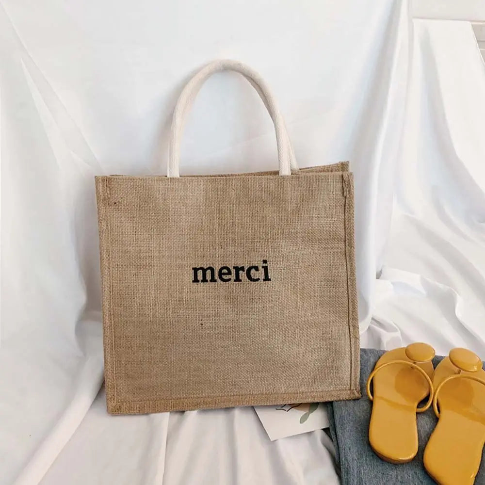 Linen Handbag Women's Short Travel Bag Minimalist Bohemian Beach Bag