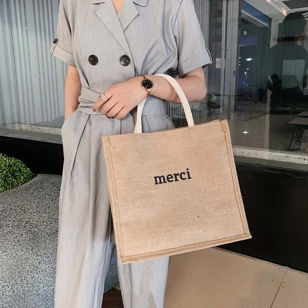 Linen Handbag Women's Short Travel Bag Minimalist Bohemian Beach Bag