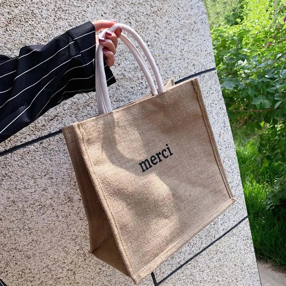 Linen Handbag Women's Short Travel Bag Minimalist Bohemian Beach Bag