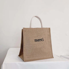Linen Handbag Women's Short Travel Bag Minimalist Bohemian Beach Bag