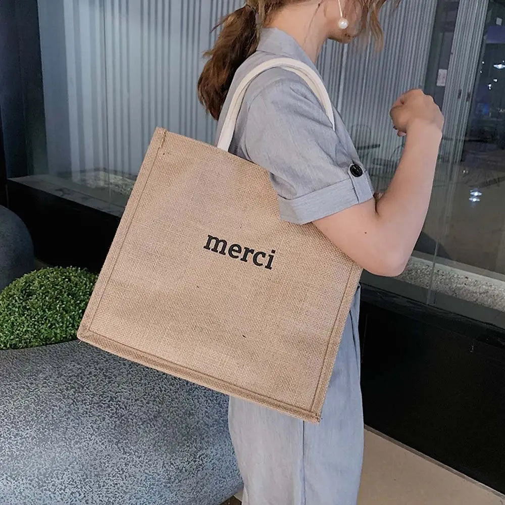 Linen Handbag Women's Short Travel Bag Minimalist Bohemian Beach Bag