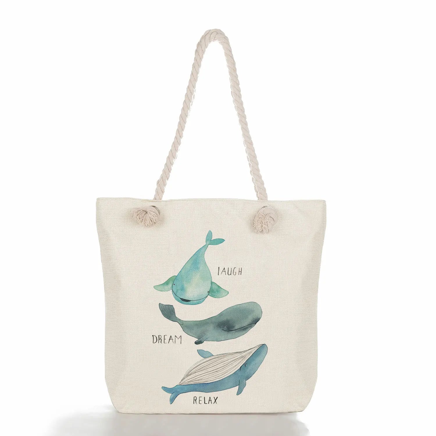 Linen Women Tote Whale Girl Printed Handbags Eco Shopping Bag Sea Series