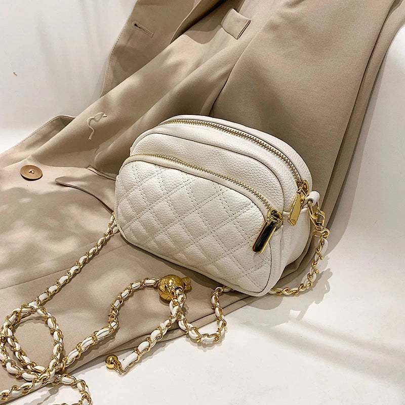 Lingge Chain Shoulder Phone Bag Girl Cross Body Bag Wallet