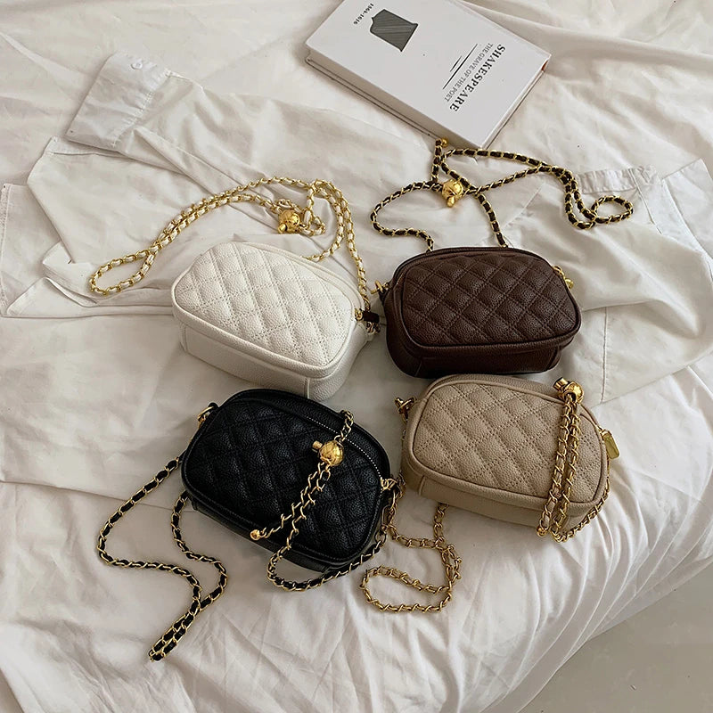 Lingge Chain Shoulder Phone Bag Girl Cross Body Bag Wallet