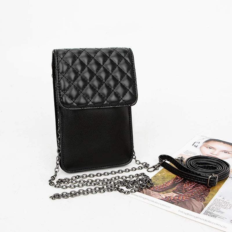 Lingge Mobile Phone Bag Double Layer Strap Shoulder Bag Women Purse