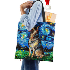 Lion Dog Print Women Canvas Shoulder Bag Casual Shopper Handbag