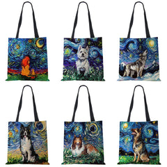 Lion Dog Print Women Canvas Shoulder Bag Casual Shopper Handbag