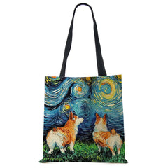 Lion Dog Print Women Canvas Shoulder Bag Casual Shopper Handbag