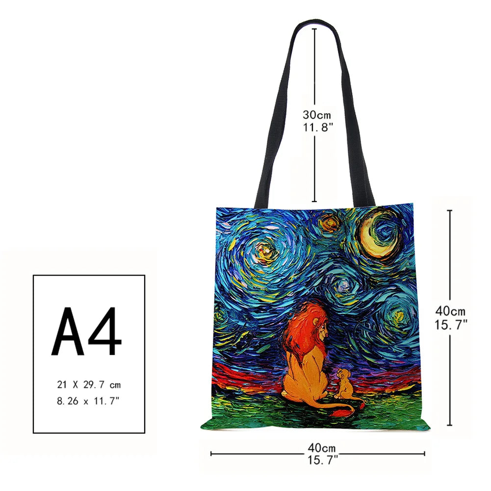 Lion Dog Print Women Canvas Shoulder Bag Casual Shopper Handbag