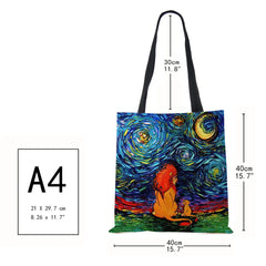 Lion Dog Print Women Canvas Shoulder Bag Casual Shopper Handbag