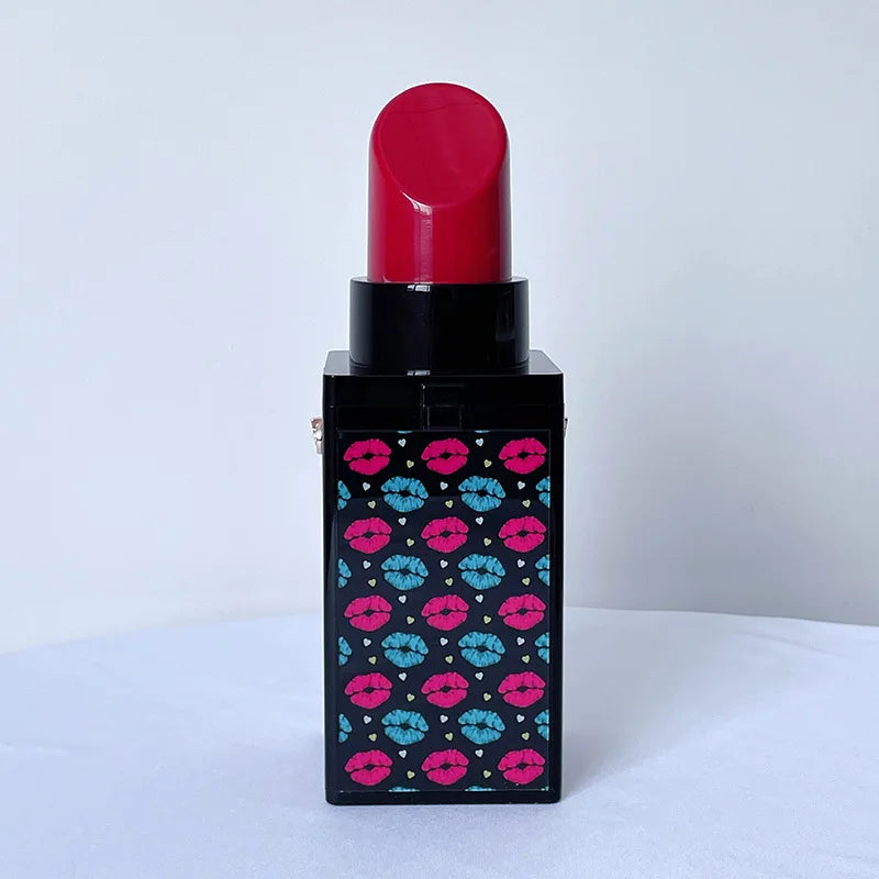 Lipstick Shape Prints Purse for Women Party Clutch Chain Shoulder Bag