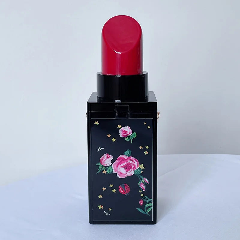 Lipstick Shape Prints Purse for Women Party Clutch Chain Shoulder Bag