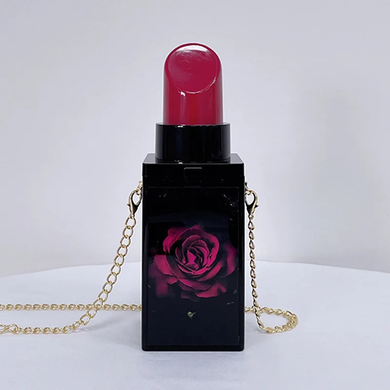 Lipstick Shape Prints Purse for Women Party Clutch Chain Shoulder Bag