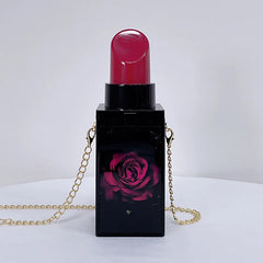 Lipstick Shape Prints Purse for Women Party Clutch Chain Shoulder Bag