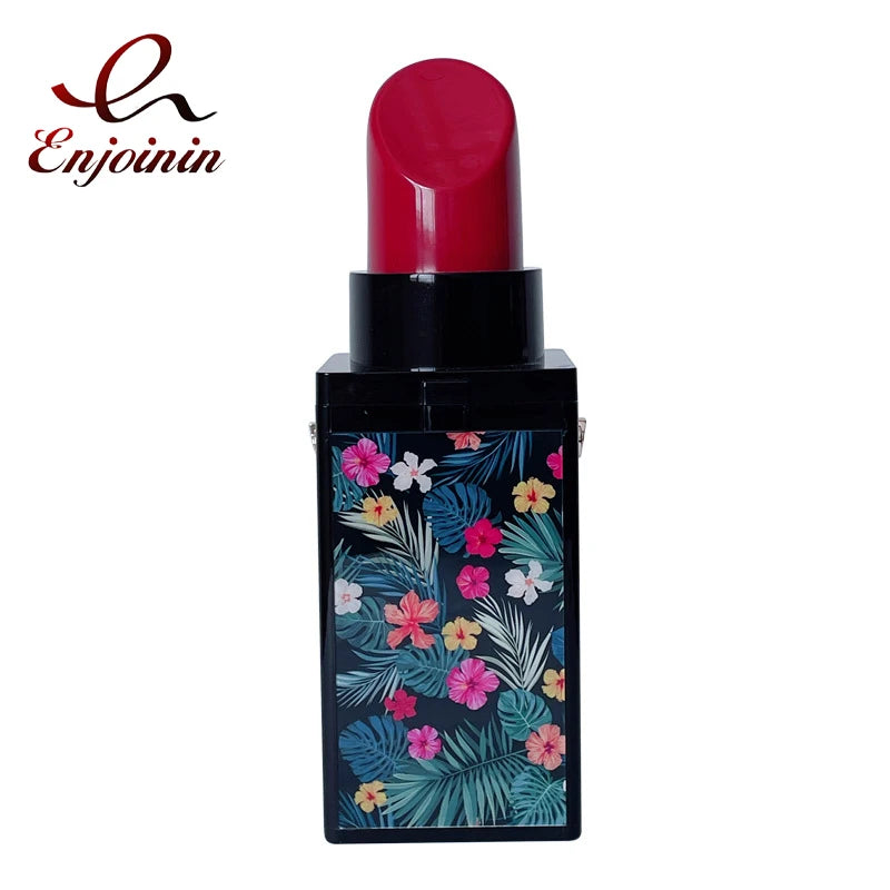 Lipstick Shape Prints Purse for Women Party Clutch Chain Shoulder Bag