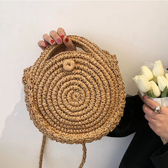 Summer Crossbody Bag Rattan Handbag Straw Round Beach Shoulder Bag