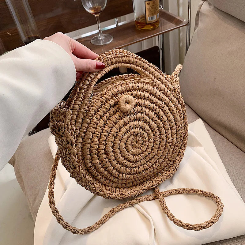 Summer Crossbody Bag Rattan Handbag Straw Round Beach Shoulder Bag