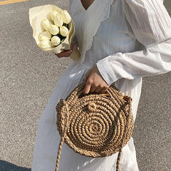 Summer Crossbody Bag Rattan Handbag Straw Round Beach Shoulder Bag