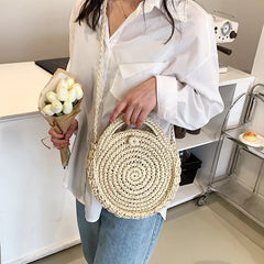 Summer Crossbody Bag Rattan Handbag Straw Round Beach Shoulder Bag