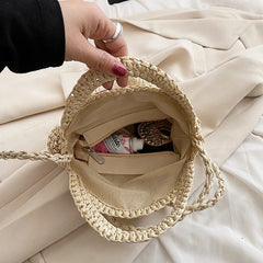 Summer Crossbody Bag Rattan Handbag Straw Round Beach Shoulder Bag