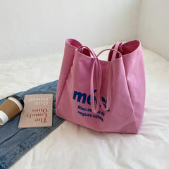 Women Canvas Handbag Large Capacity Student Bookbag Daily Shopping Bags