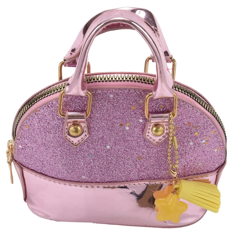 Sequins Princess Crossbody Bag Mini Satchel For Girls Kids (Pink)