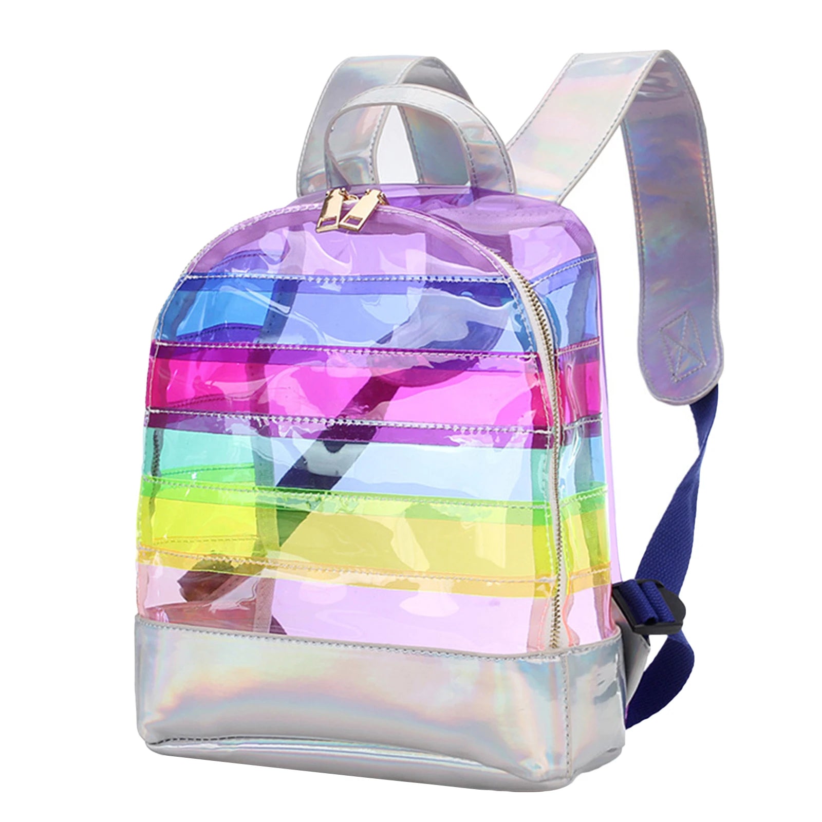 Kids Backpack Rainbow Stripe Laser Clear Waterproof Travel Shoulder Bags