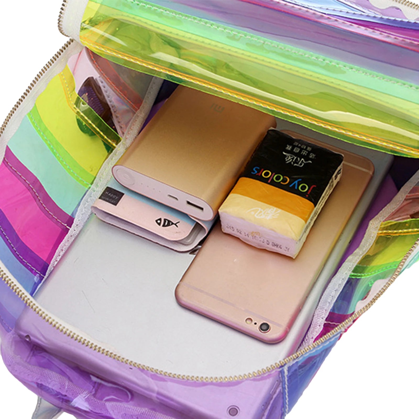Kids Backpack Rainbow Stripe Laser Clear Waterproof Travel Shoulder Bags