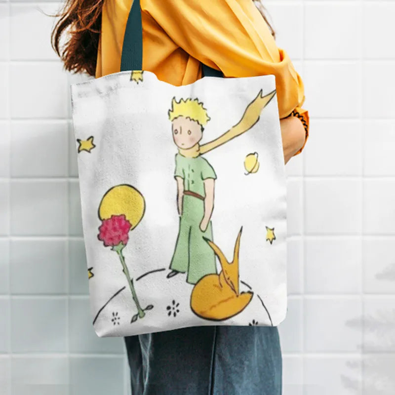 Little Prince Shoulder Bag Women Tote Canvas Eco Casual Retro Art Girls