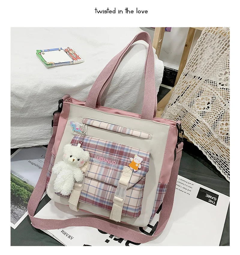 Lolita Check Women Messenger Bag Shoulder Cross Body Tote