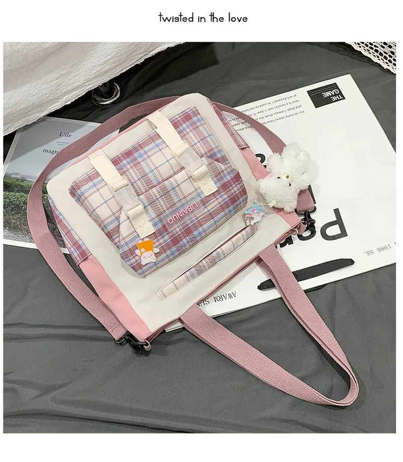 Lolita Check Women Messenger Bag Shoulder Cross Body Tote